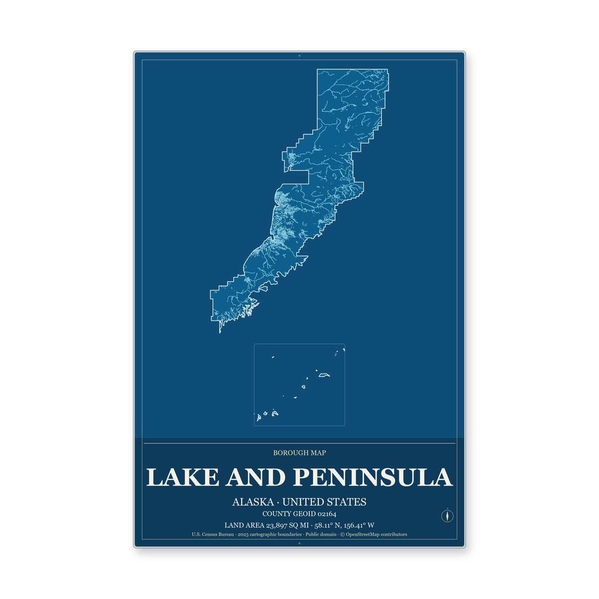 Lake and Peninsula Borough, Alaska Map Aluminum Sign in Harbor Cobalt style