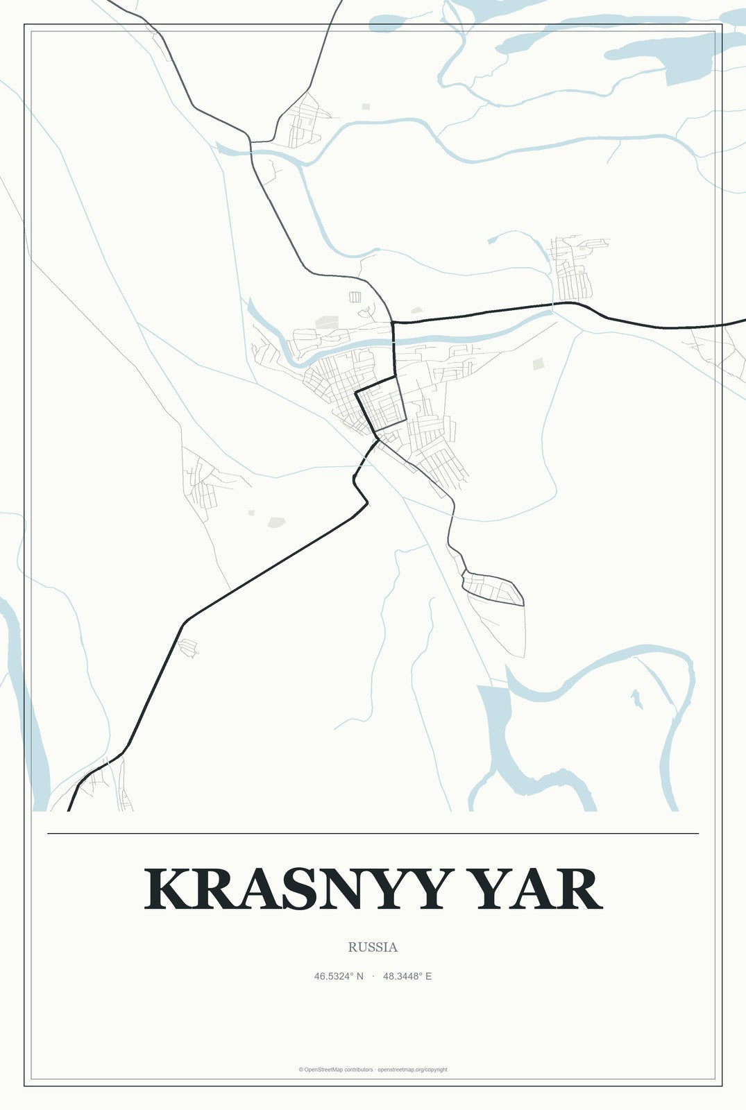 Krasnyy Yar, Russia City Map Aluminum Sign in Gallery Air style