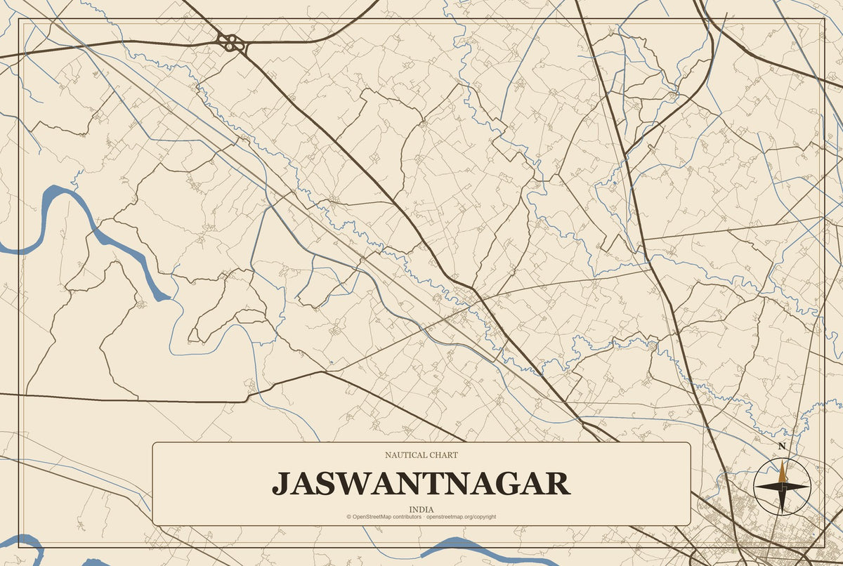 Jaswantnagar, India City Map Aluminum Sign in Heritage Nautical style