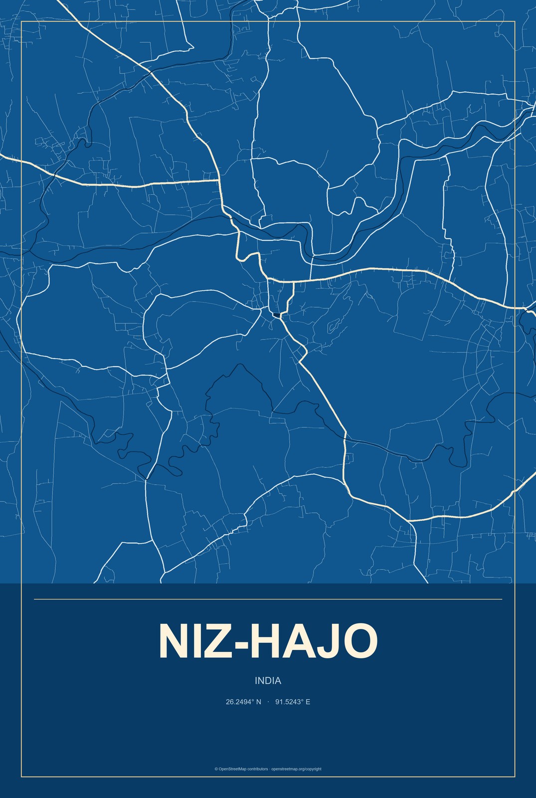 Niz-Hajo, India City Map Aluminum Sign in Harbor Cobalt style
