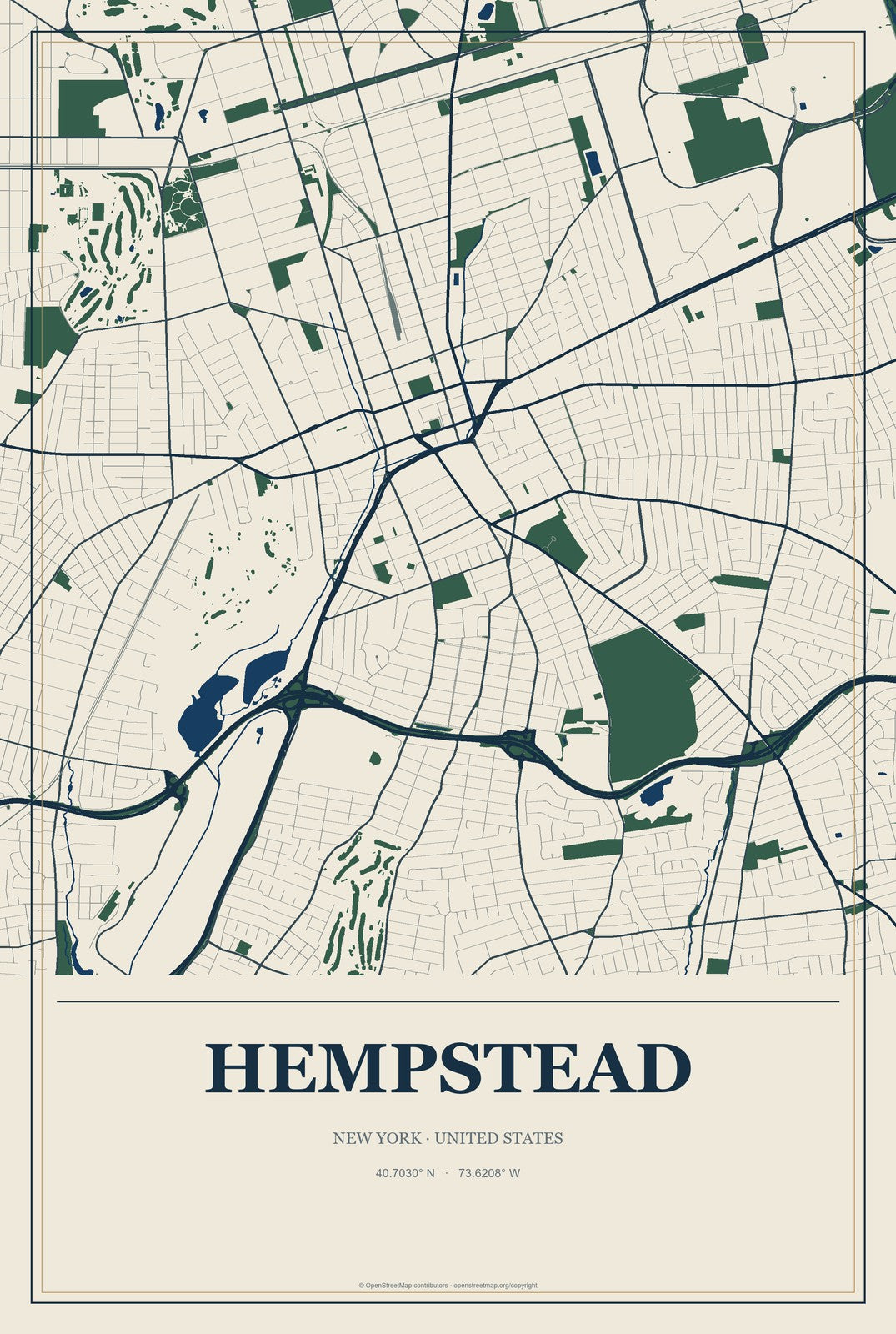 Hempstead, New York City Map Aluminum Sign in Coastal Cutout style