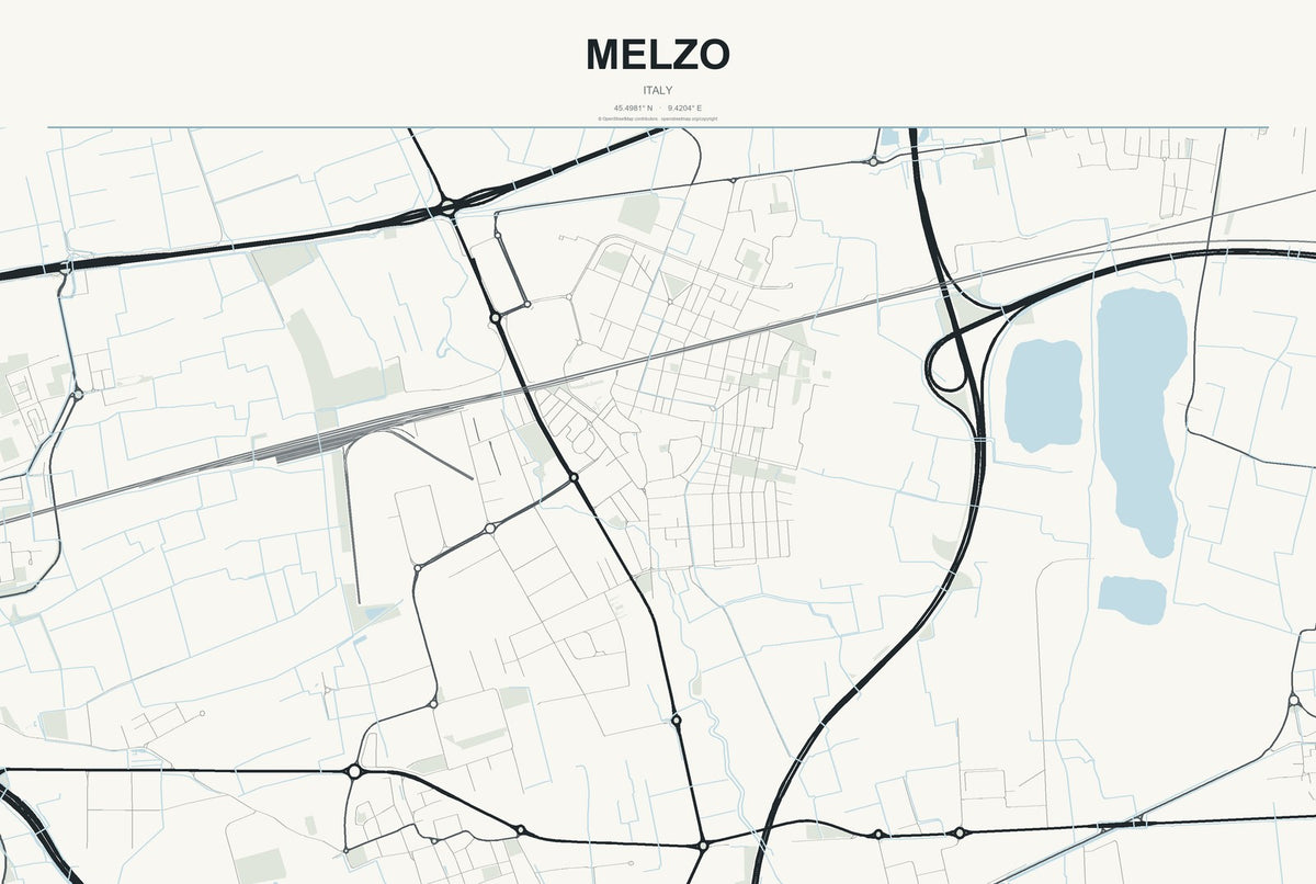 Melzo, Italy City Map Aluminum Sign in Headline Atlas style