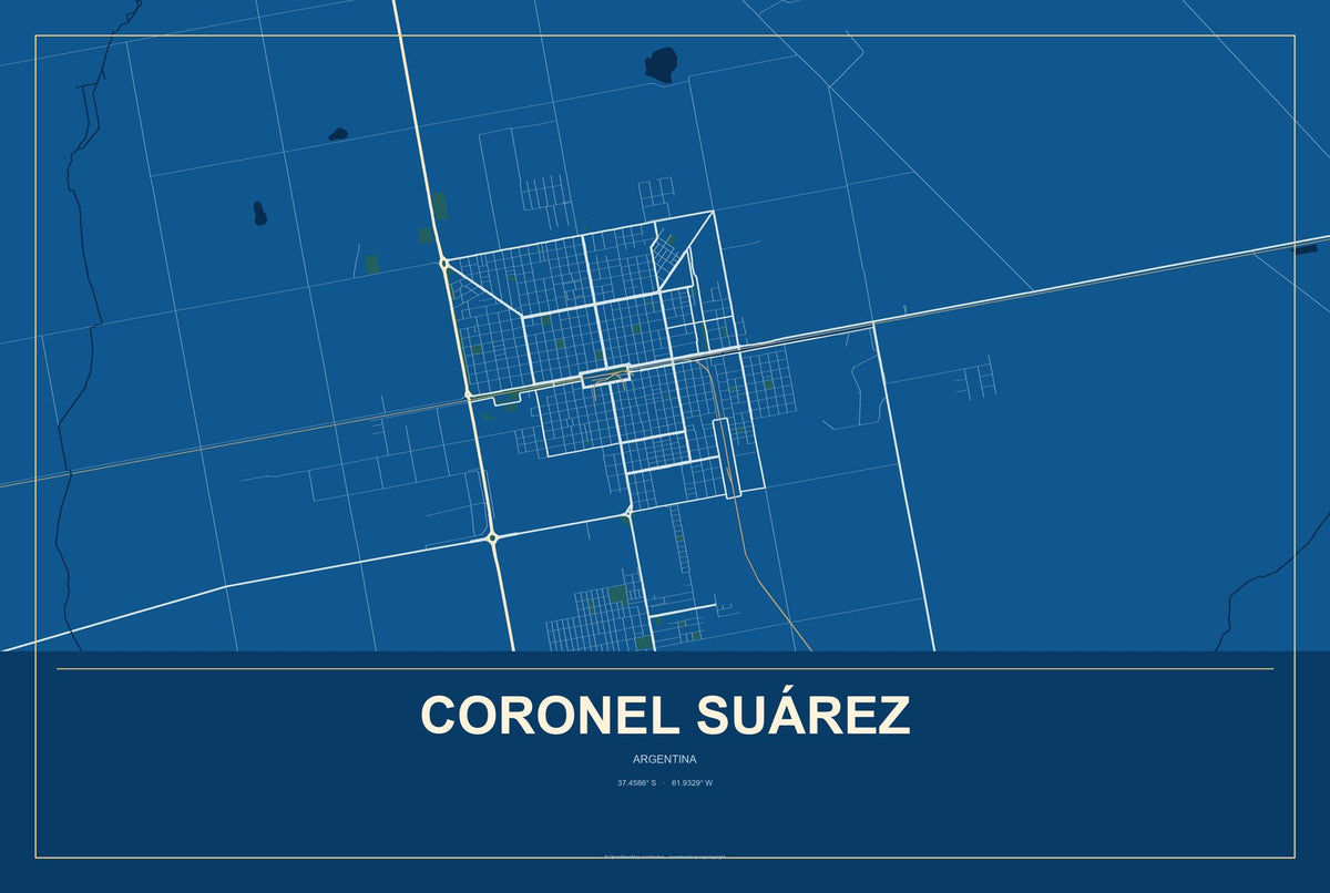 Coronel Suárez, Argentina City Map Aluminum Sign in Harbor Cobalt style