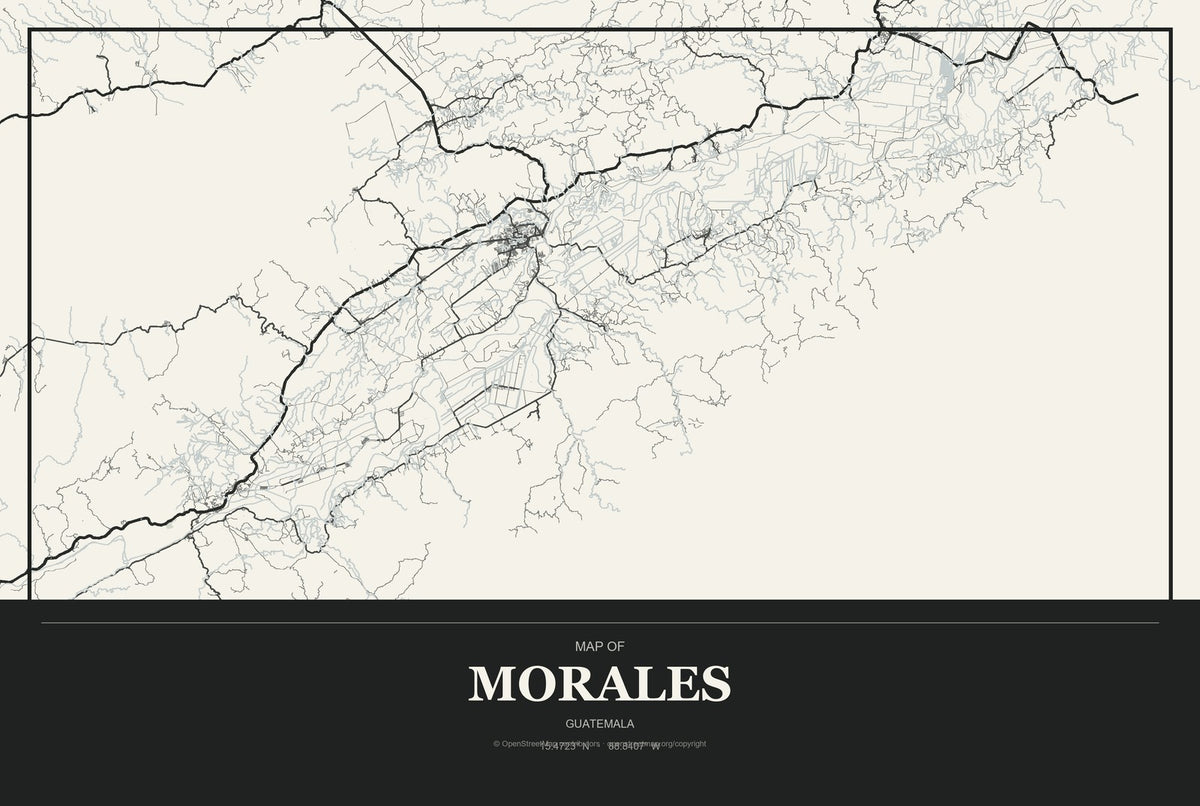 Morales, Guatemala City Map Aluminum Sign in Museum Plaque style