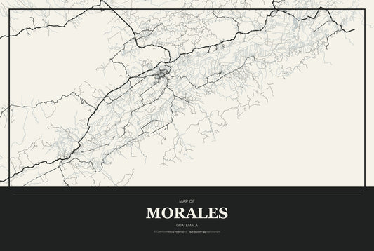 Morales, Guatemala City Map Aluminum Sign in Museum Plaque style