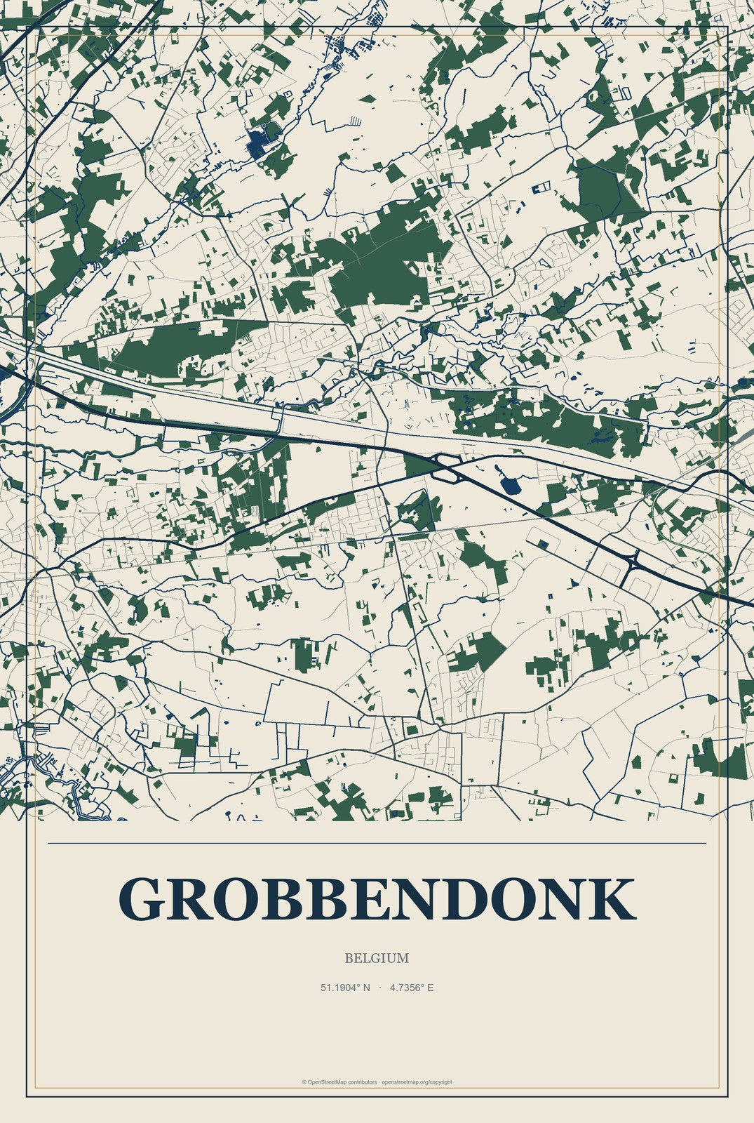 Grobbendonk, Belgium City Map Aluminum Sign in Coastal Cutout style