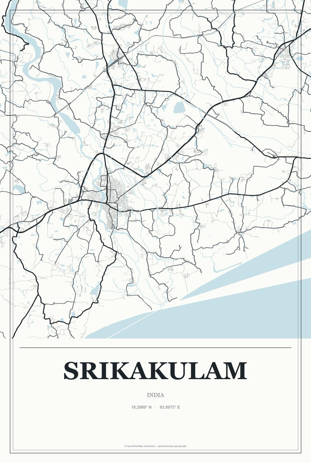 Srikakulam, India City Map Aluminum Sign in Gallery Air style