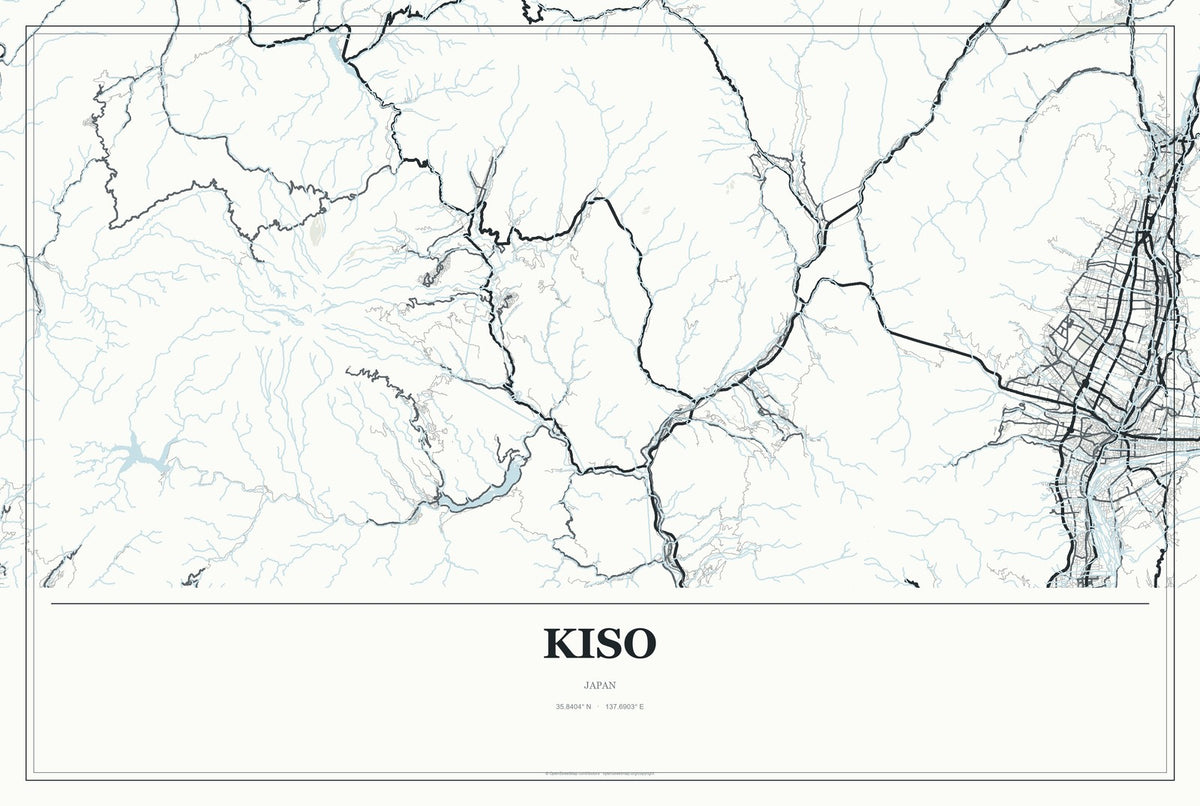 Kiso, Japan City Map Aluminum Sign in Gallery Air style