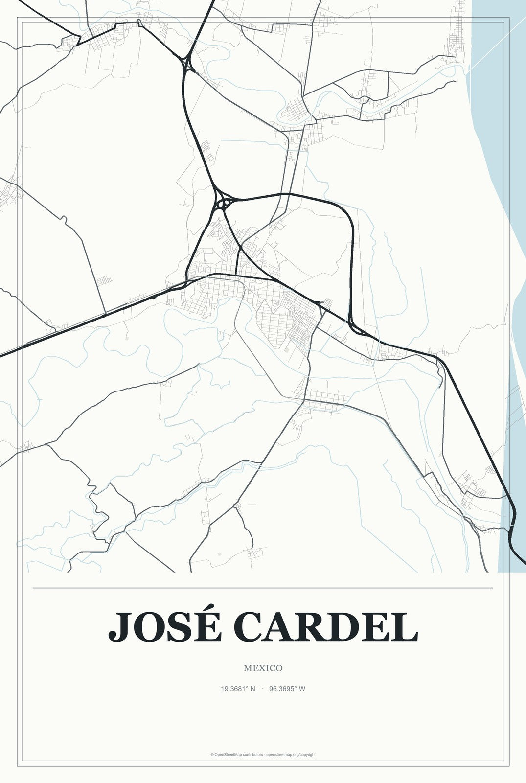 José Cardel, Mexico City Map Aluminum Sign in Gallery Air style