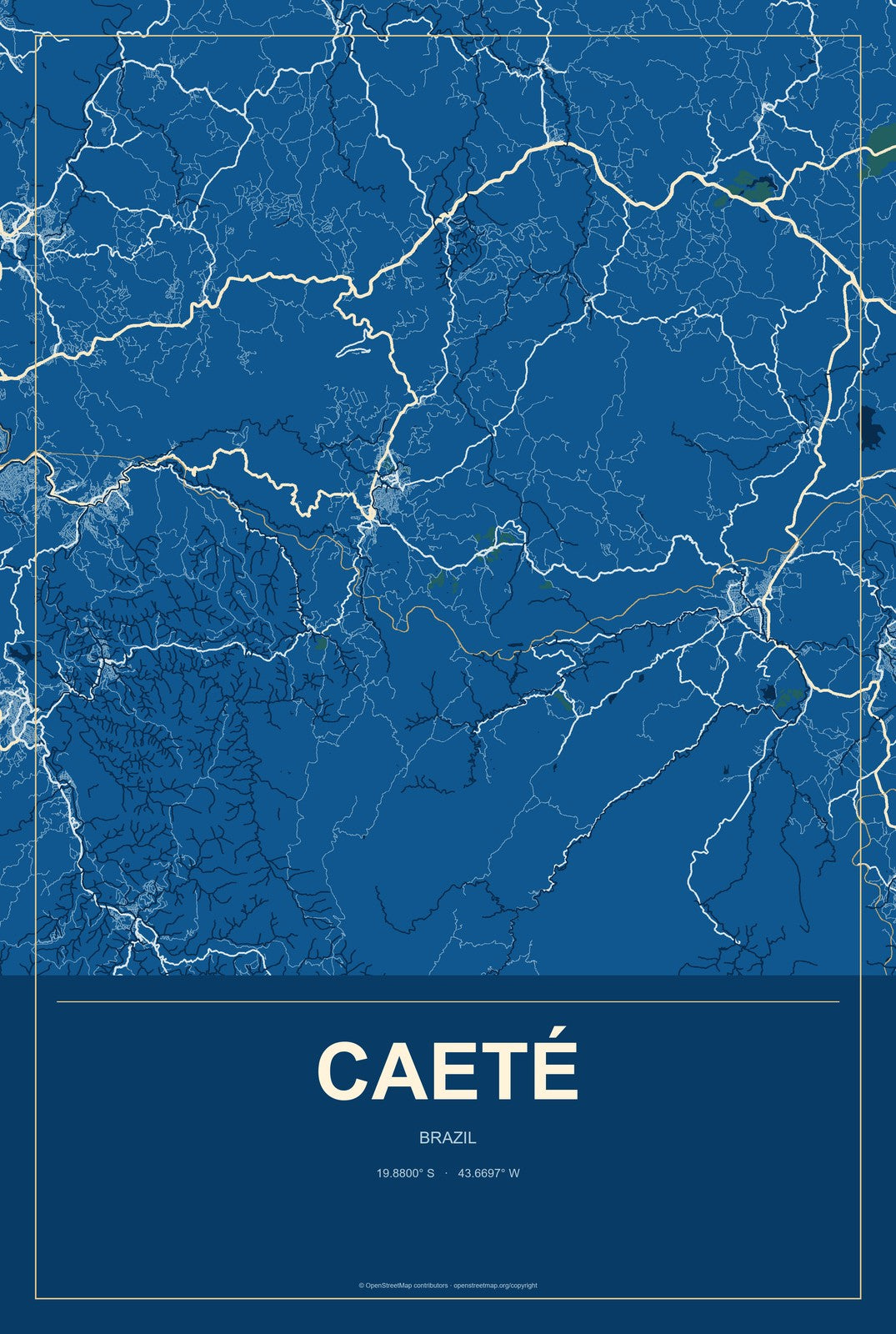 Caeté, Brazil City Map Aluminum Sign in Harbor Cobalt style