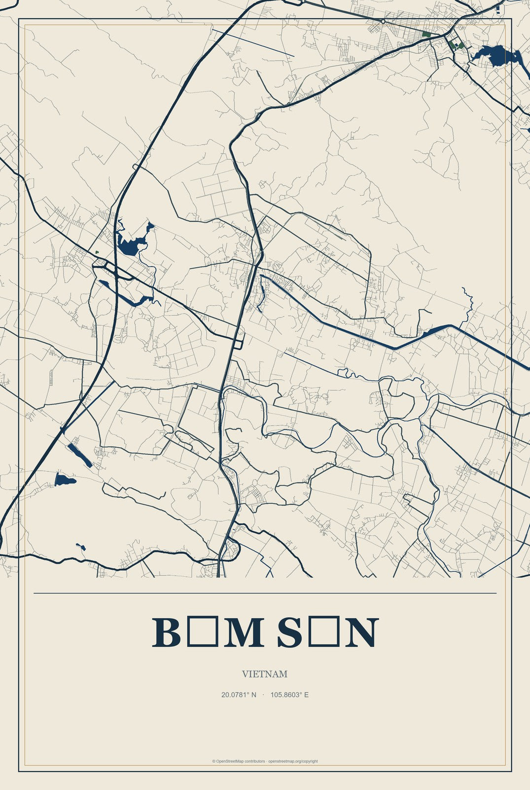 Bỉm Sơn, Vietnam City Map Aluminum Sign in Coastal Cutout style