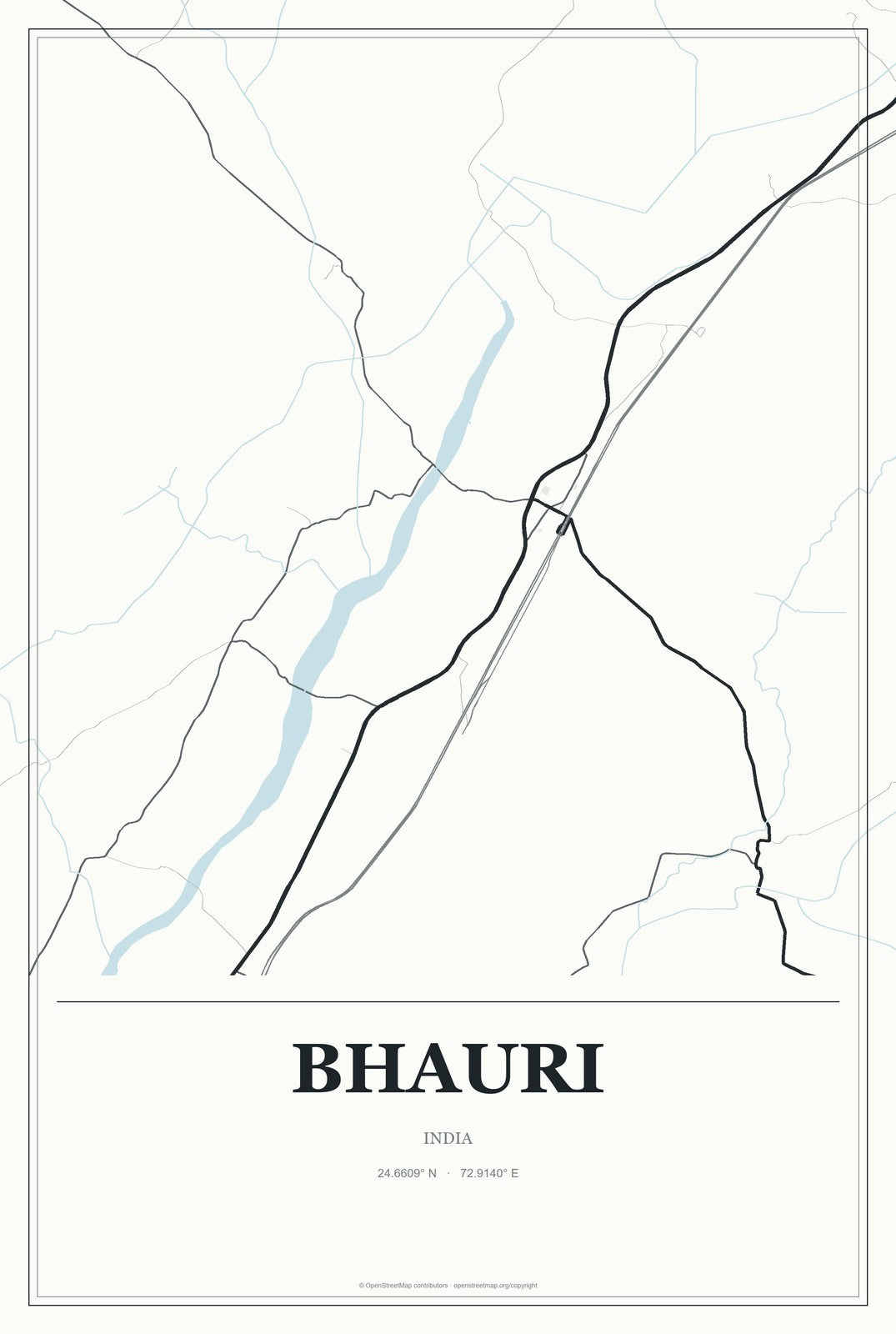 Bhauri, India City Map Aluminum Sign in Gallery Air style