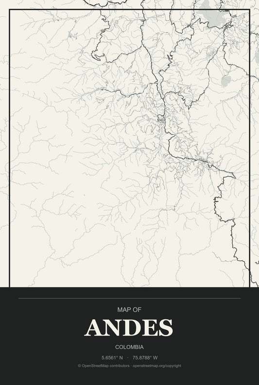 Andes, Colombia City Map Aluminum Sign in Museum Plaque style