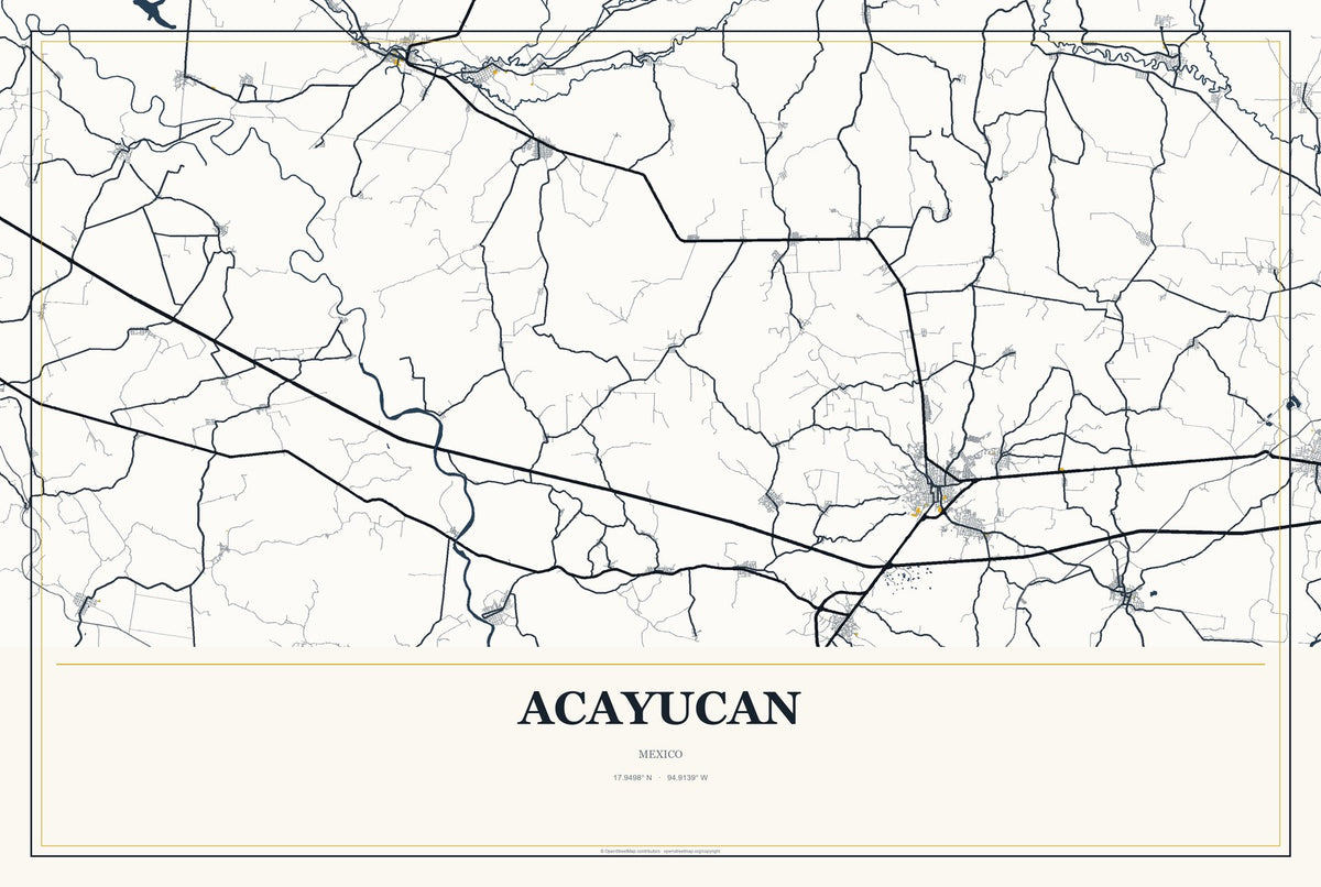 Acayucan, Mexico City Map Aluminum Sign in Citrine Modern style