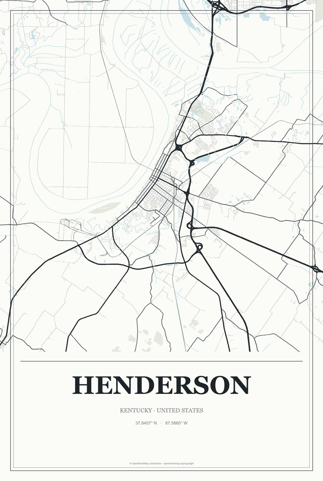 Henderson, Kentucky City Map Aluminum Sign in Gallery Air style