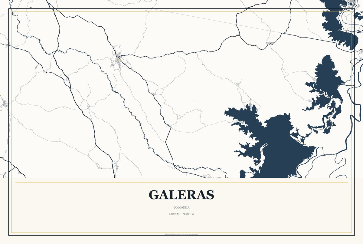 Galeras, Colombia City Map Aluminum Sign in Citrine Modern style