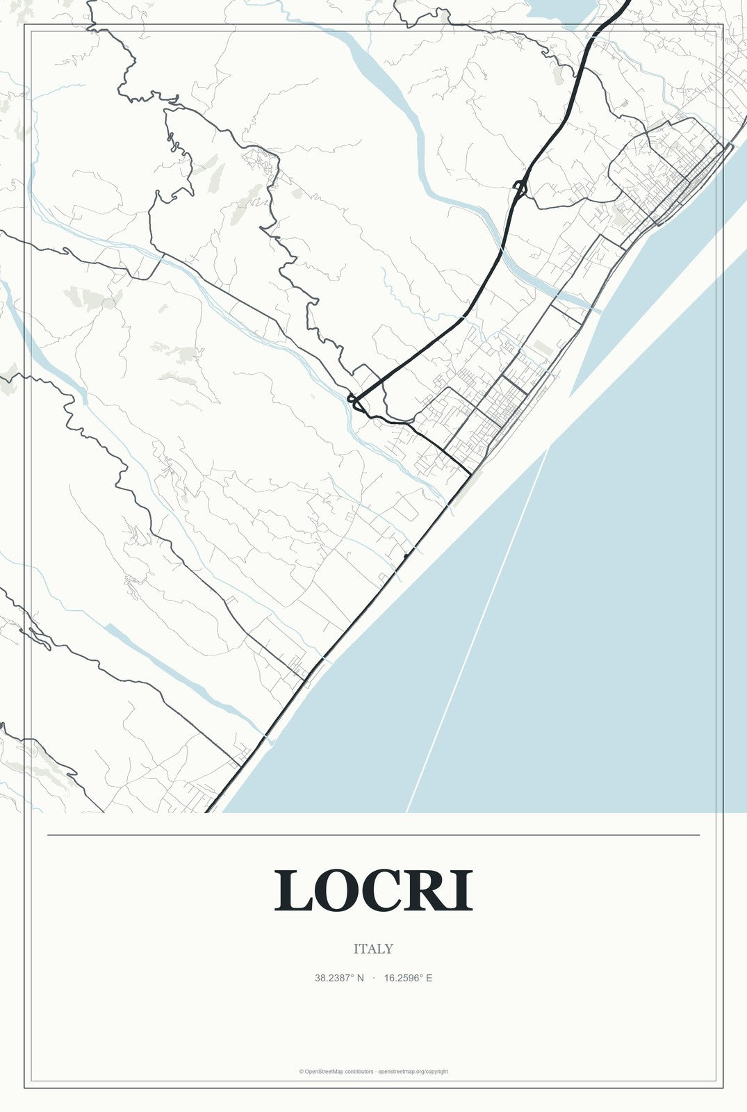 Locri, Italy City Map Aluminum Sign in Gallery Air style