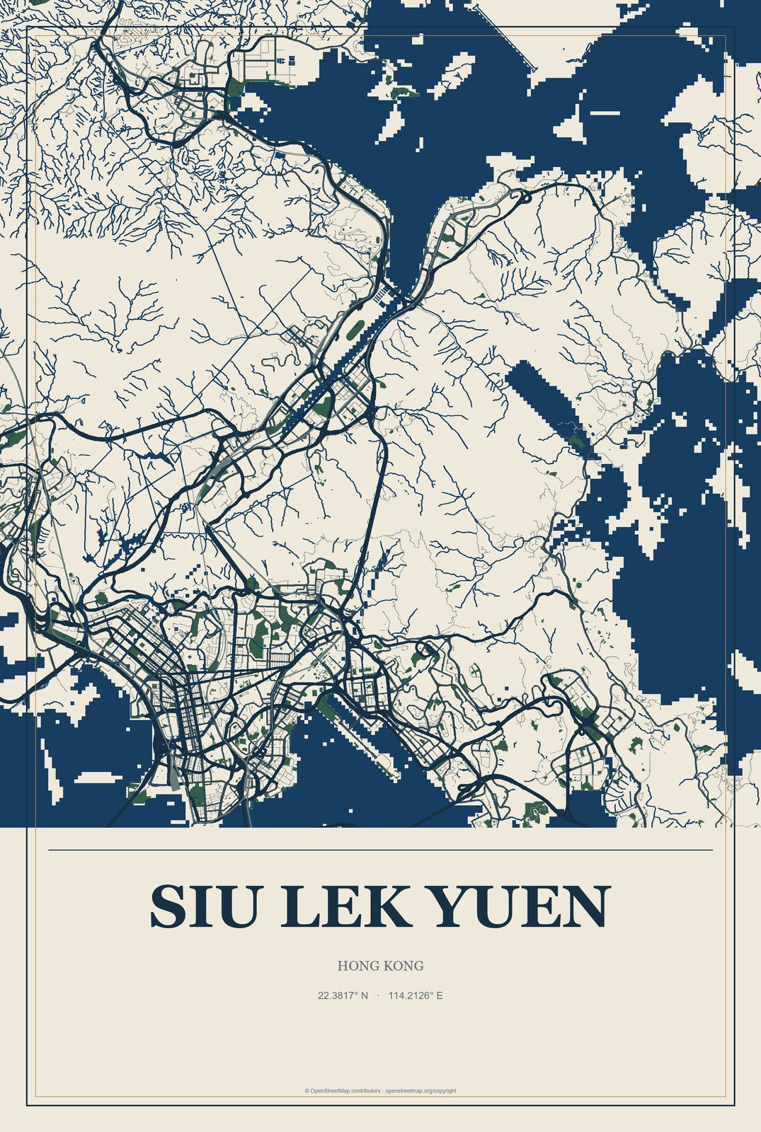 Siu Lek Yuen, Hong Kong City Map Aluminum Sign in Coastal Cutout style