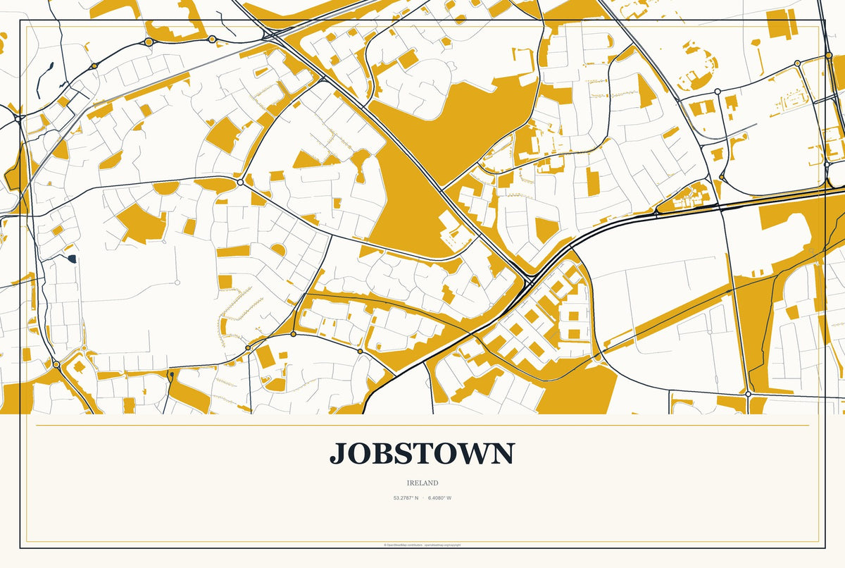 Jobstown, Ireland City Map Aluminum Sign in Citrine Modern style