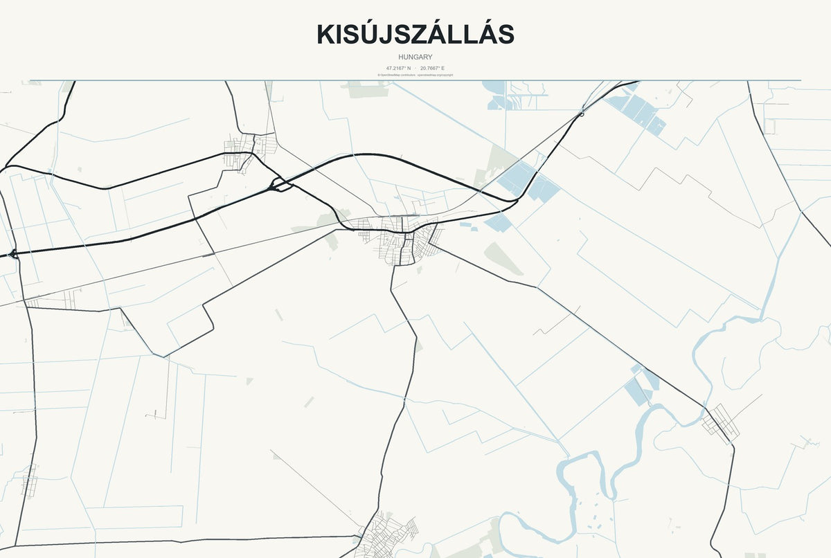 Kisújszállás, Hungary City Map Aluminum Sign in Headline Atlas style