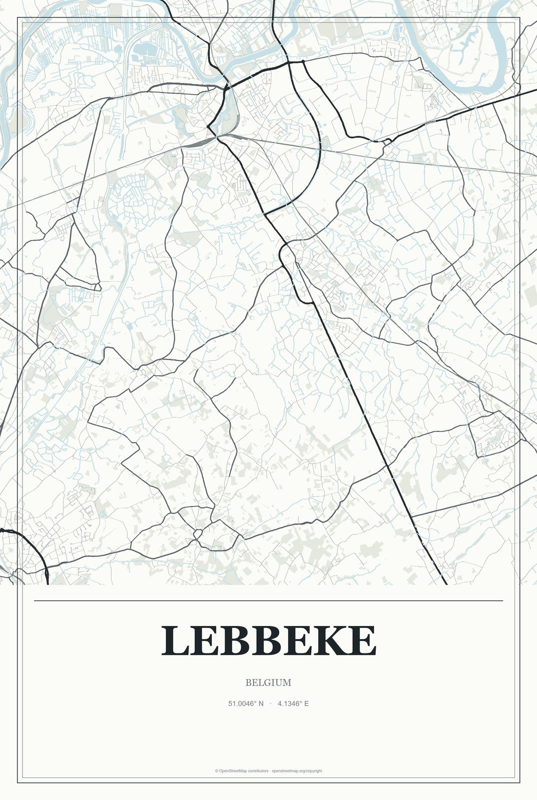 Lebbeke, Belgium City Map Aluminum Sign in Gallery Air style
