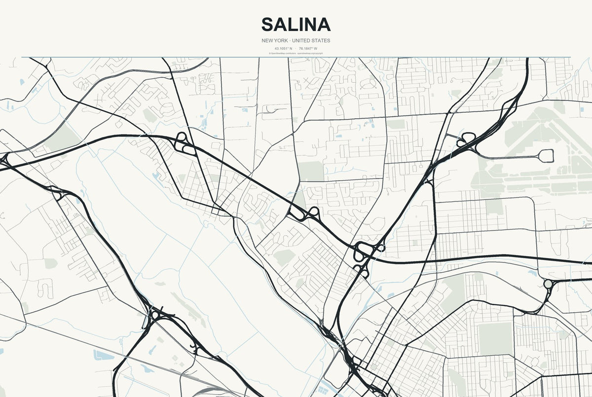 Salina, New York City Map Aluminum Sign in Headline Atlas style