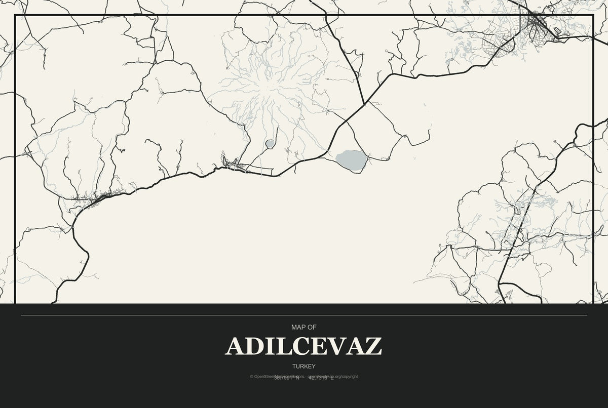Adilcevaz, Turkey City Map Aluminum Sign in Museum Plaque style