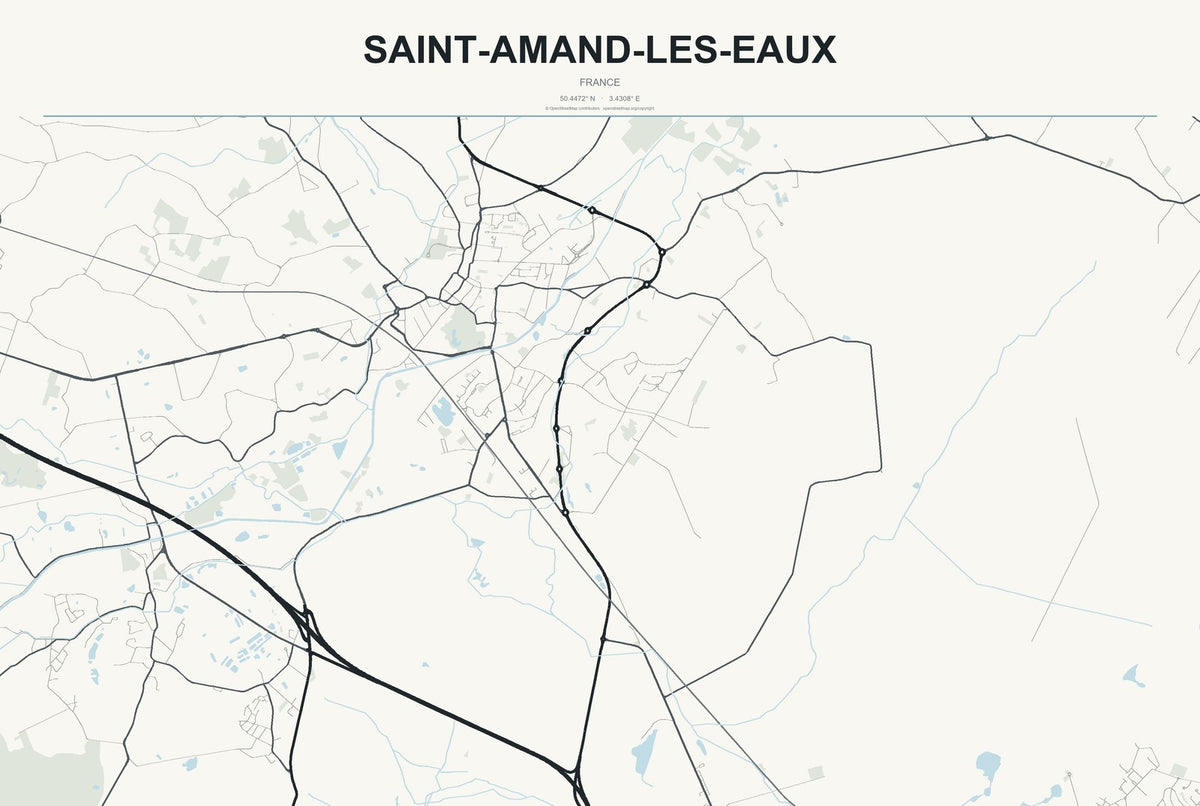 Saint-Amand-les-Eaux, France City Map Aluminum Sign in Headline Atlas style