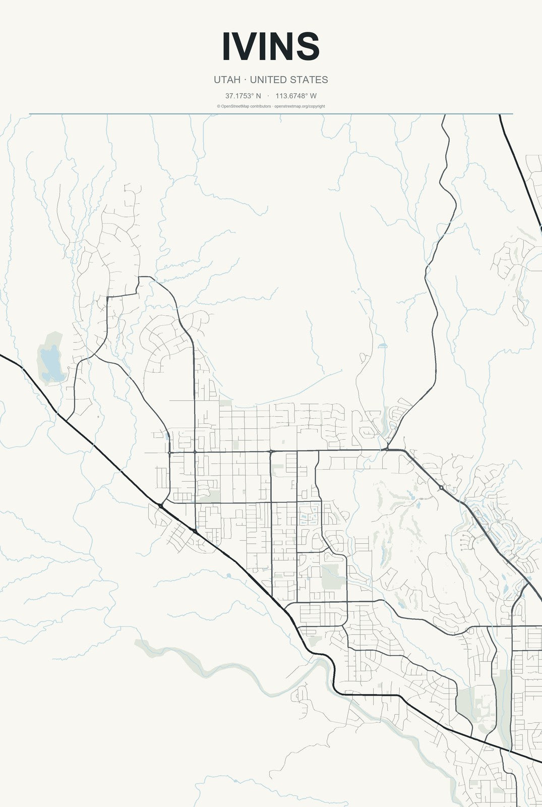 Ivins, Utah City Map Aluminum Sign in Headline Atlas style