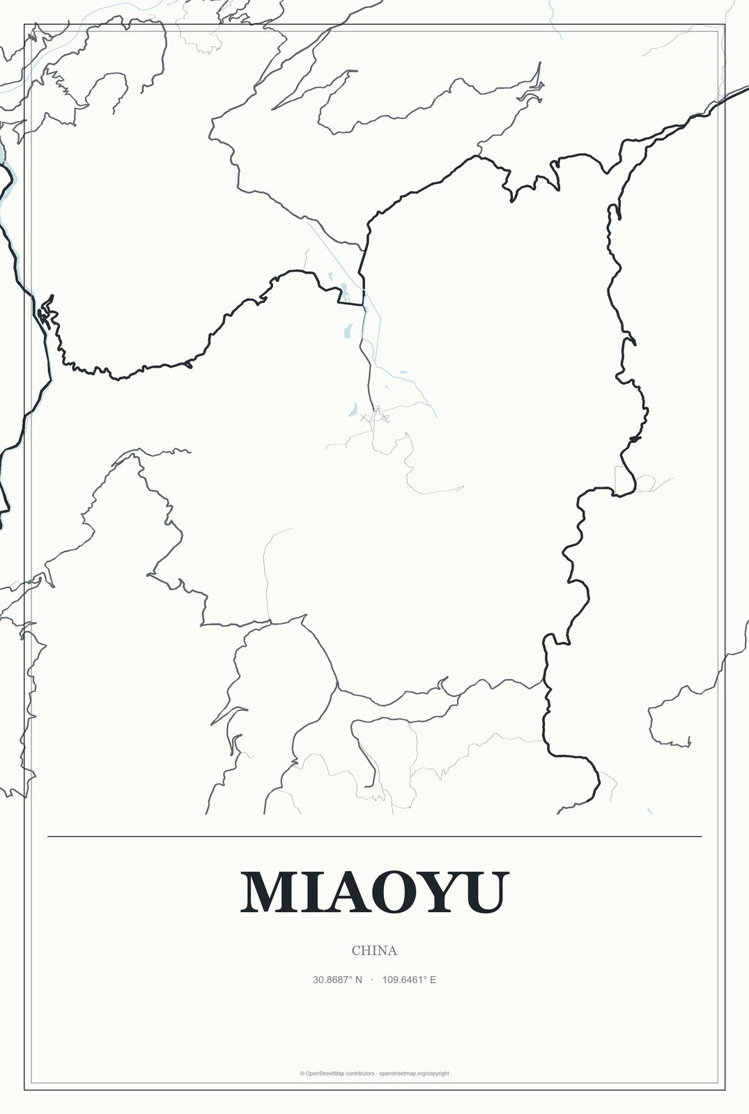 Miaoyu, China City Map Aluminum Sign in Gallery Air style