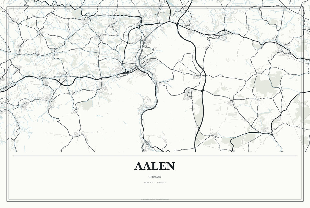 Aalen, Germany City Map Aluminum Sign in Gallery Air style
