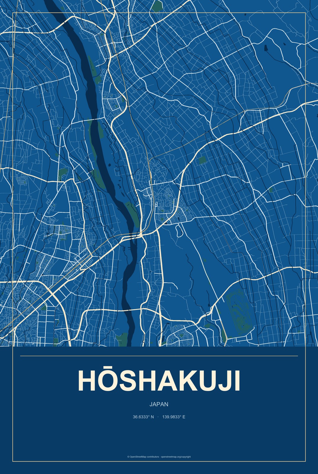 Hōshakuji, Japan City Map Aluminum Sign in Harbor Cobalt style