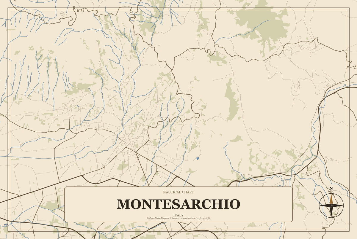 Montesarchio, Italy City Map Aluminum Sign in Heritage Nautical style