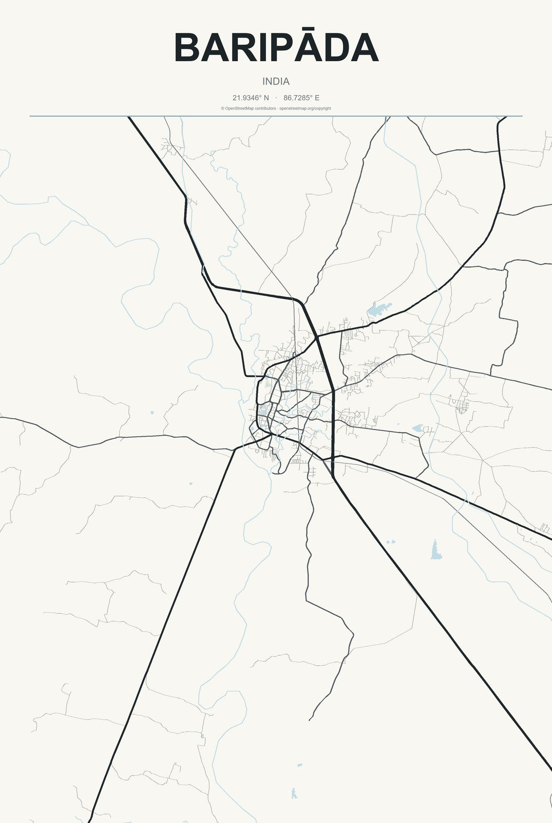 Baripāda, India City Map Aluminum Sign in Headline Atlas style