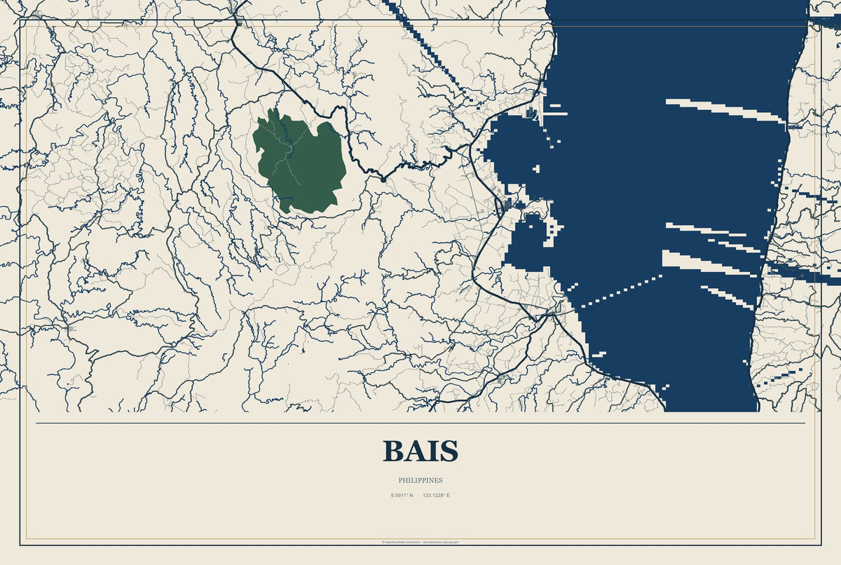 Bais, Philippines City Map Aluminum Sign in Coastal Cutout style