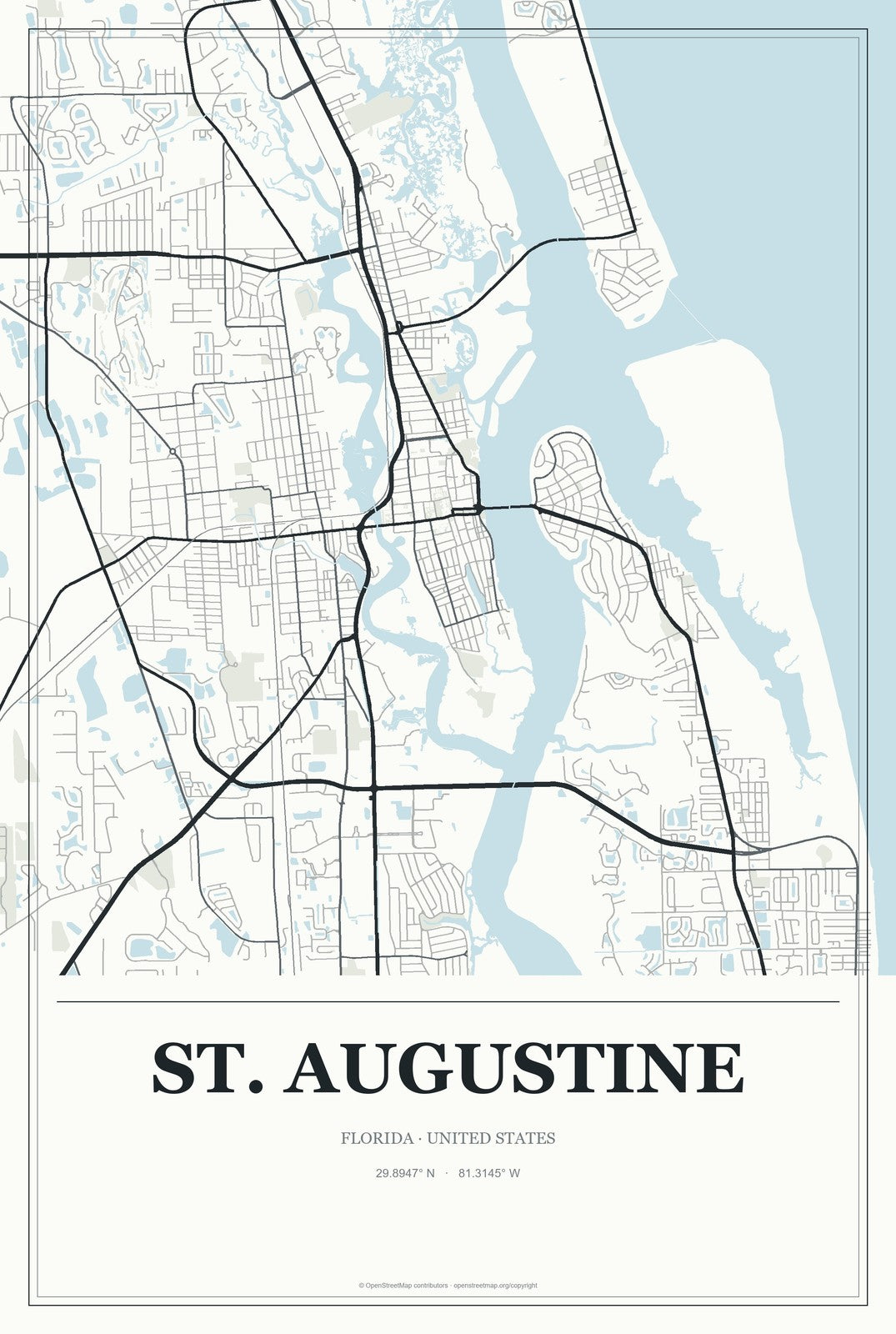 St. Augustine, Florida City Map Aluminum Sign in Gallery Air style