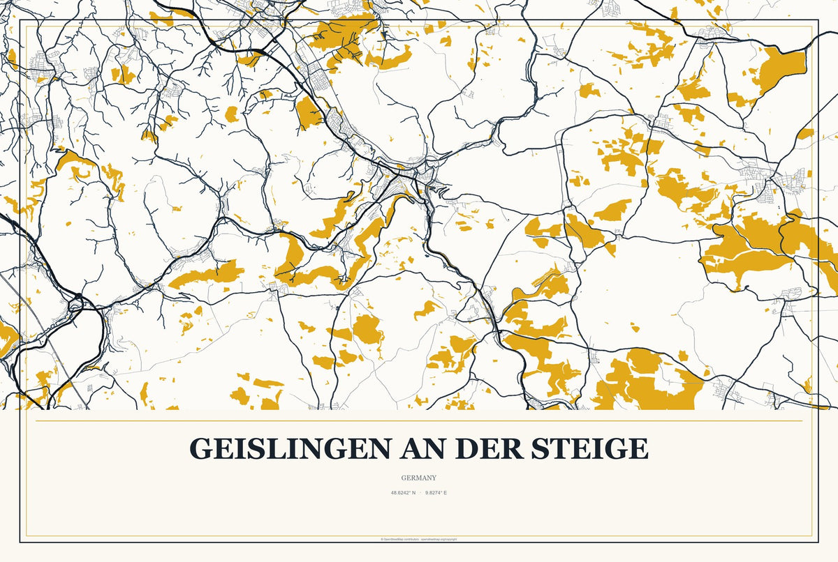 Geislingen an der Steige, Germany City Map Aluminum Sign in Citrine Modern style