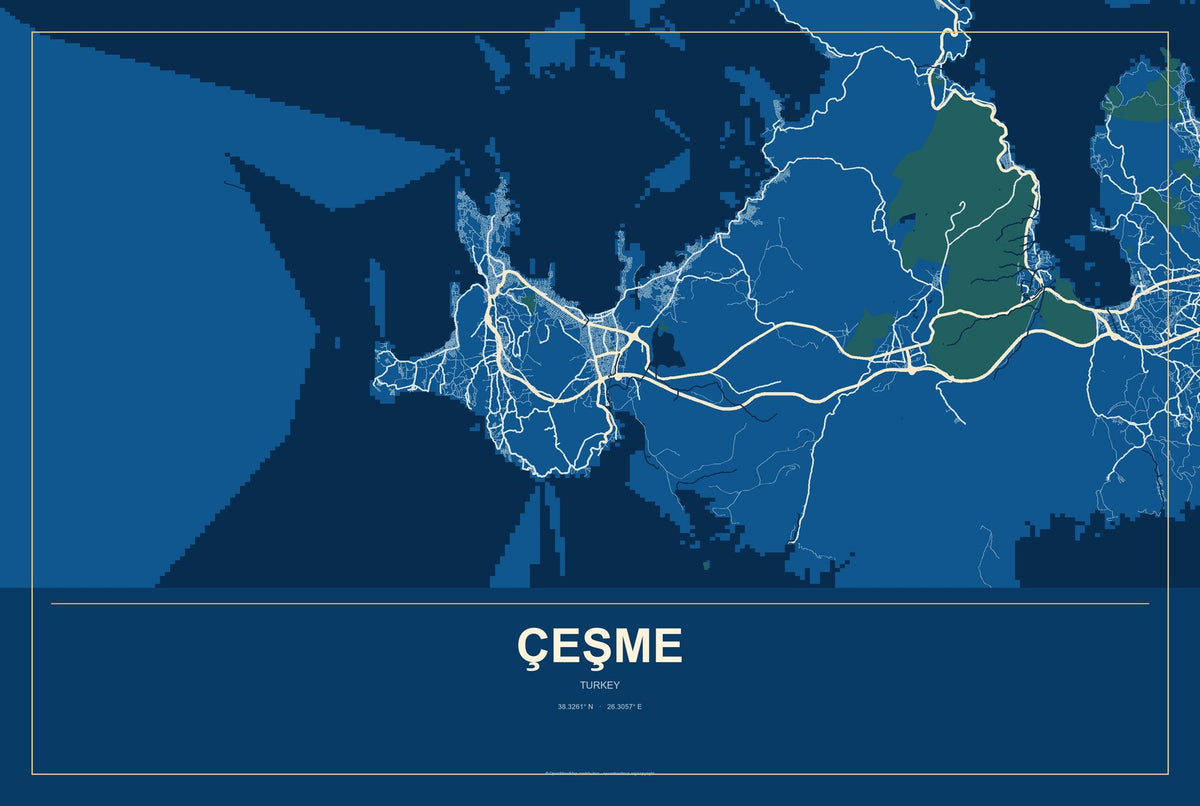 Çeşme, Turkey City Map Aluminum Sign in Harbor Cobalt style