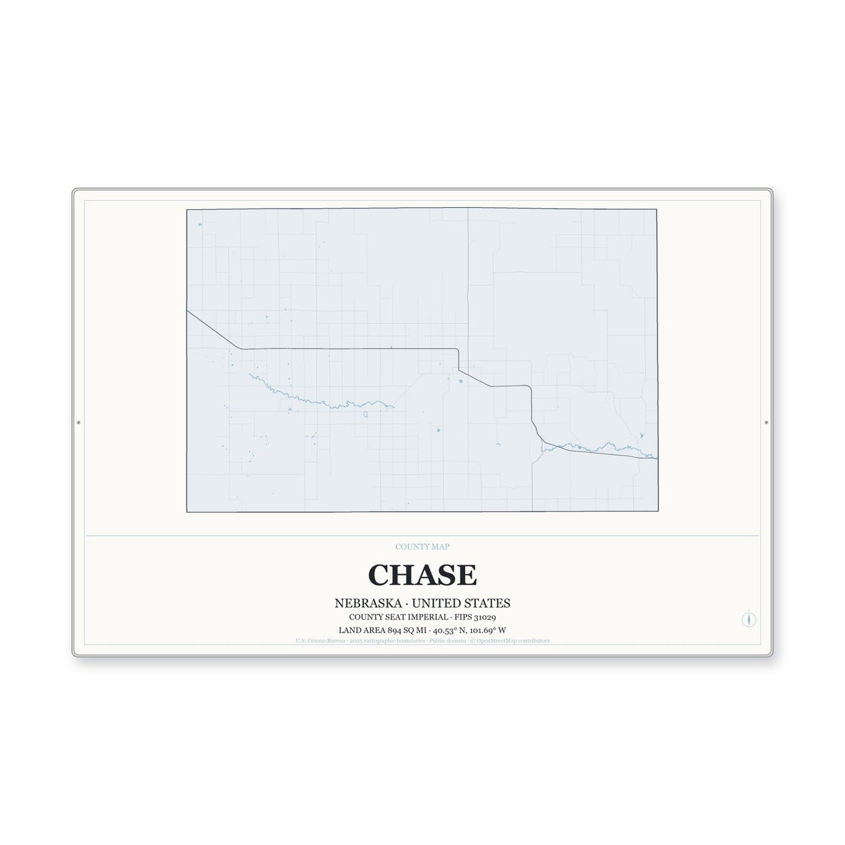 Chase County, Nebraska Map Aluminum Sign in Gallery Air style