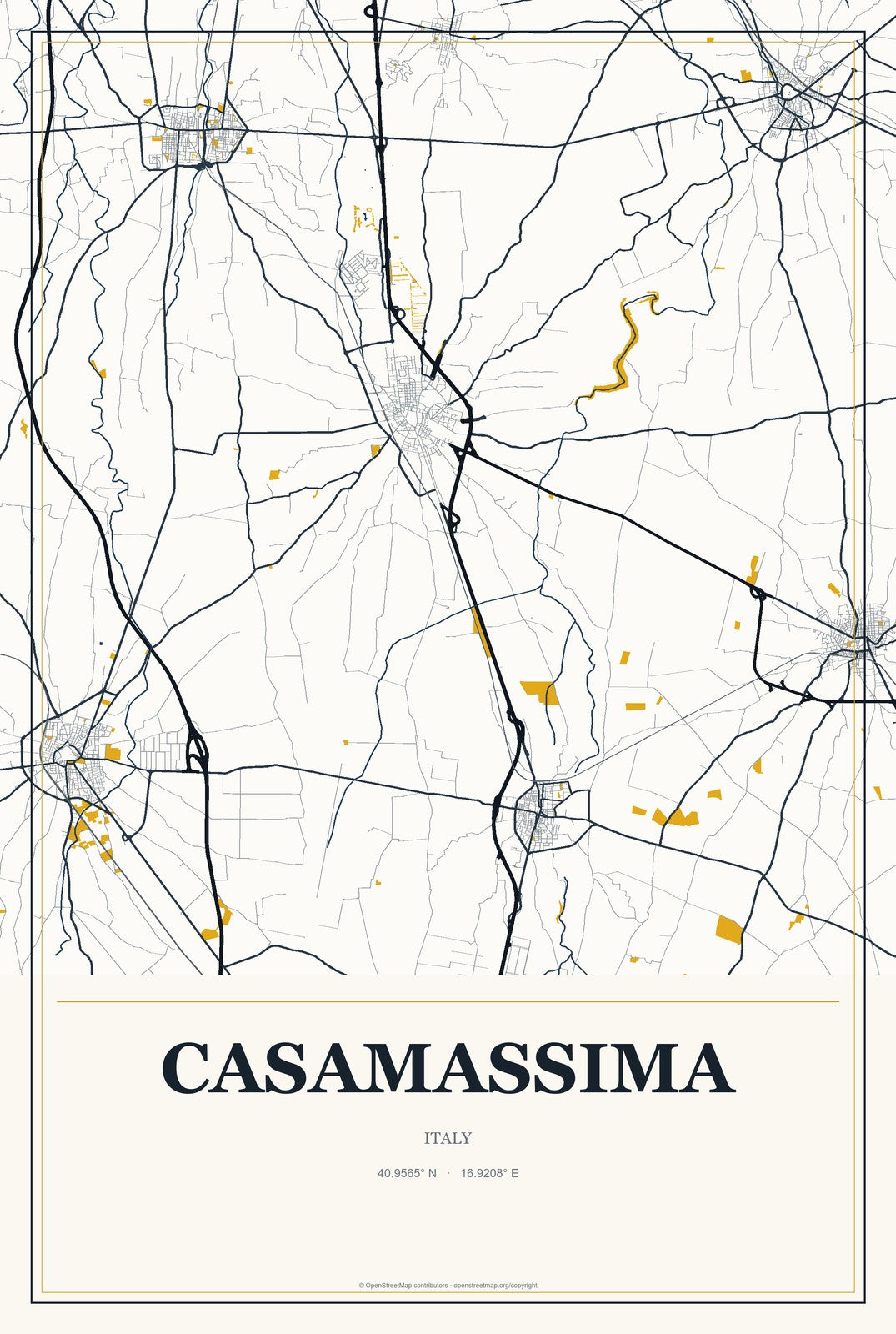 Casamassima, Italy City Map Aluminum Sign in Citrine Modern style
