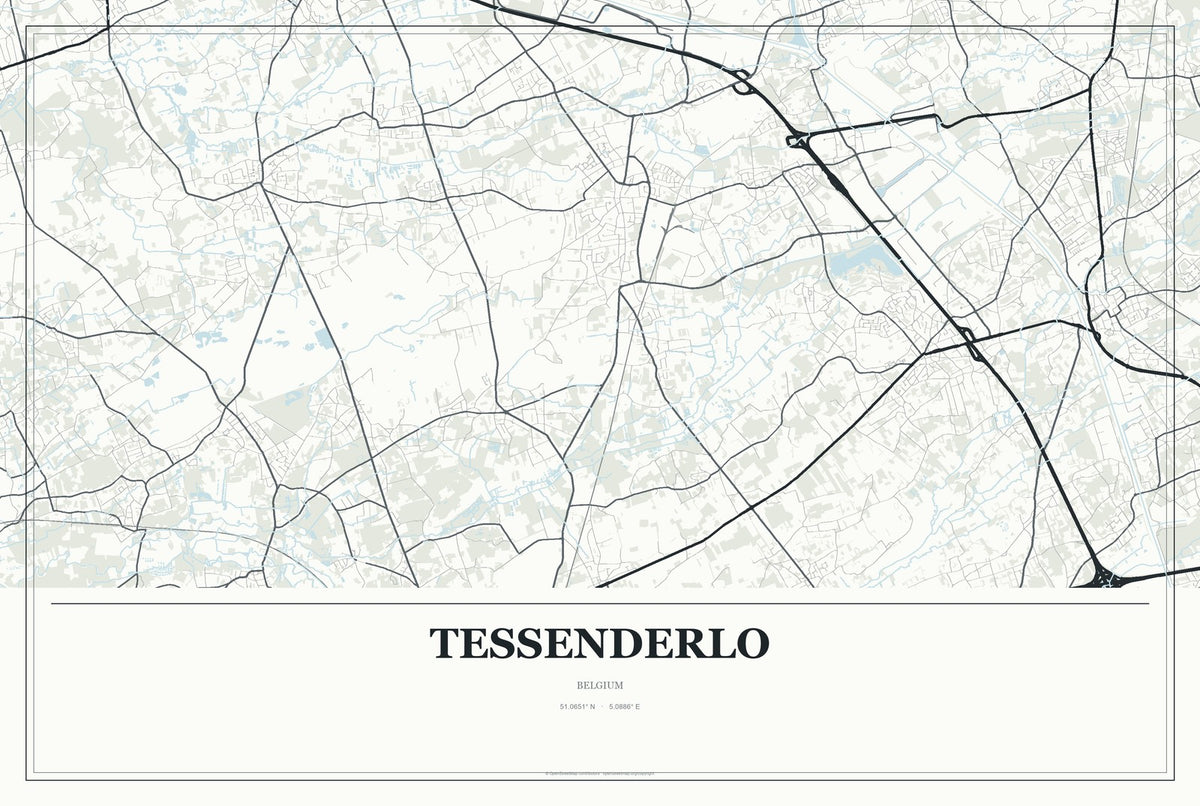 Tessenderlo, Belgium City Map Aluminum Sign in Gallery Air style