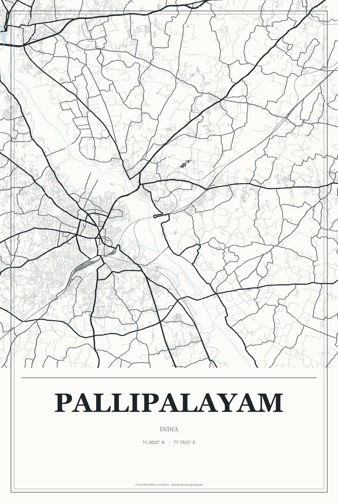 Pallipalayam, India City Map Aluminum Sign in Gallery Air style