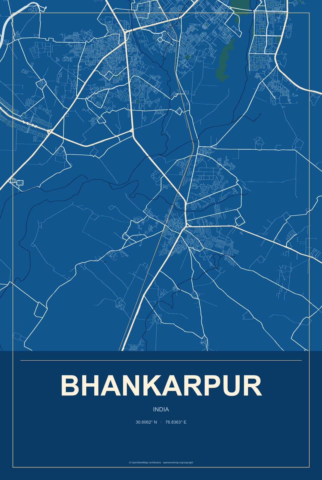 Bhankarpur, India City Map Aluminum Sign in Harbor Cobalt style