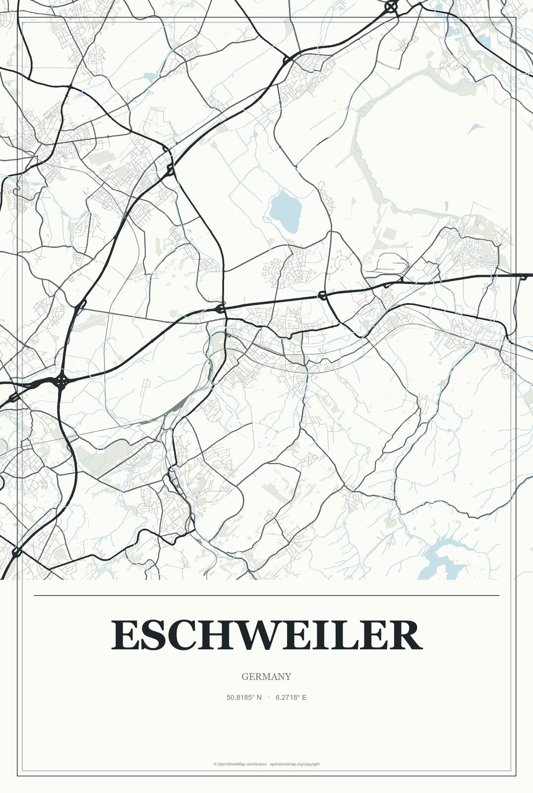 Eschweiler, Germany City Map Aluminum Sign in Gallery Air style