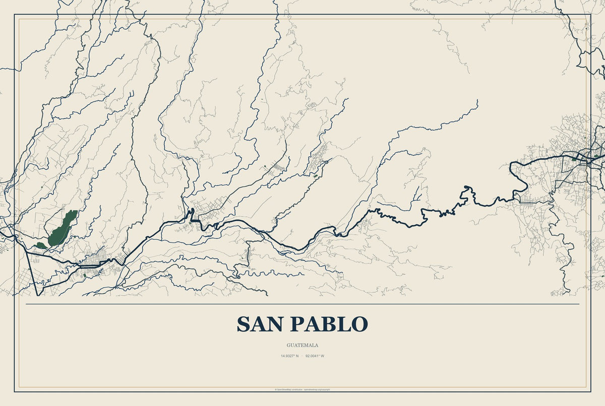 San Pablo, Guatemala City Map Aluminum Sign in Coastal Cutout style