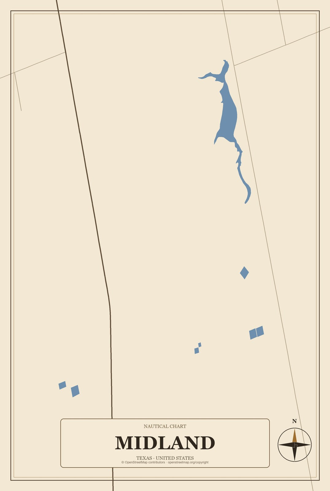 Midland, Texas City Map Aluminum Sign in Heritage Nautical style