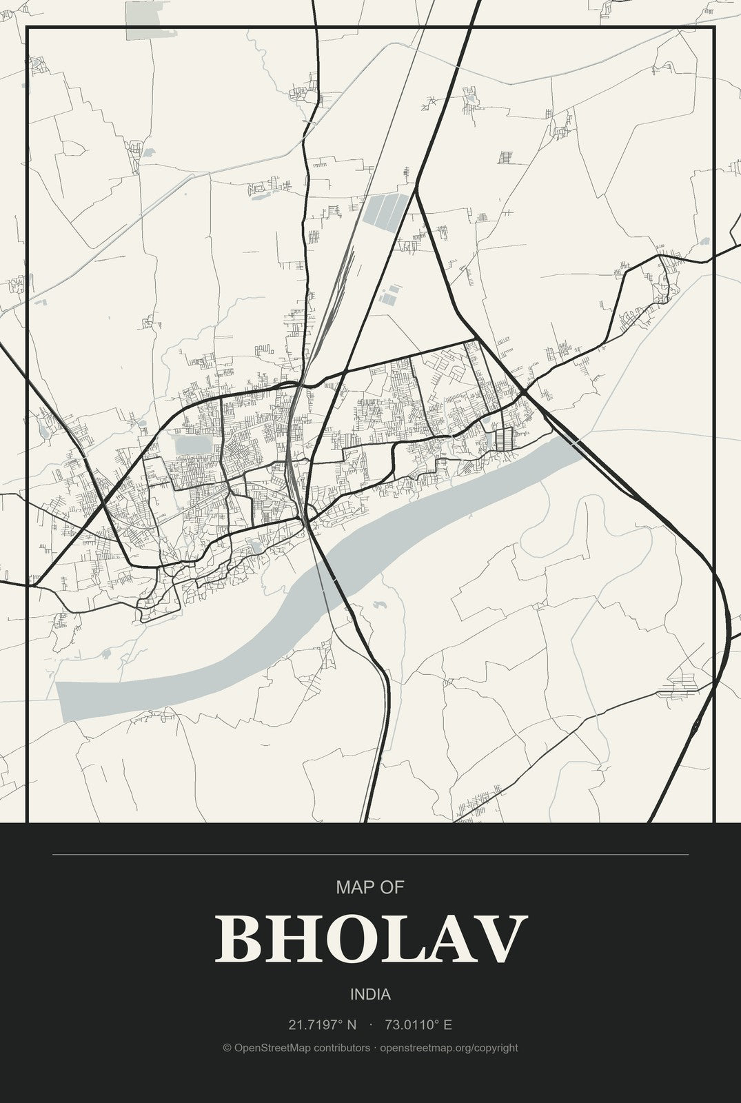 Bholav, India City Map Aluminum Sign in Museum Plaque style