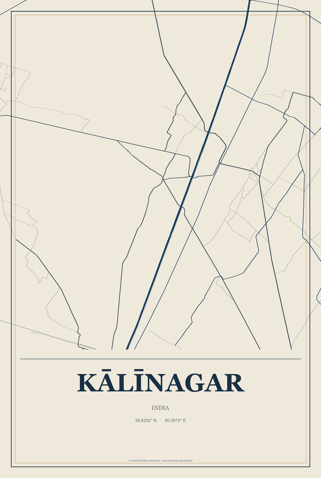Kālīnagar, India City Map Aluminum Sign in Coastal Cutout style