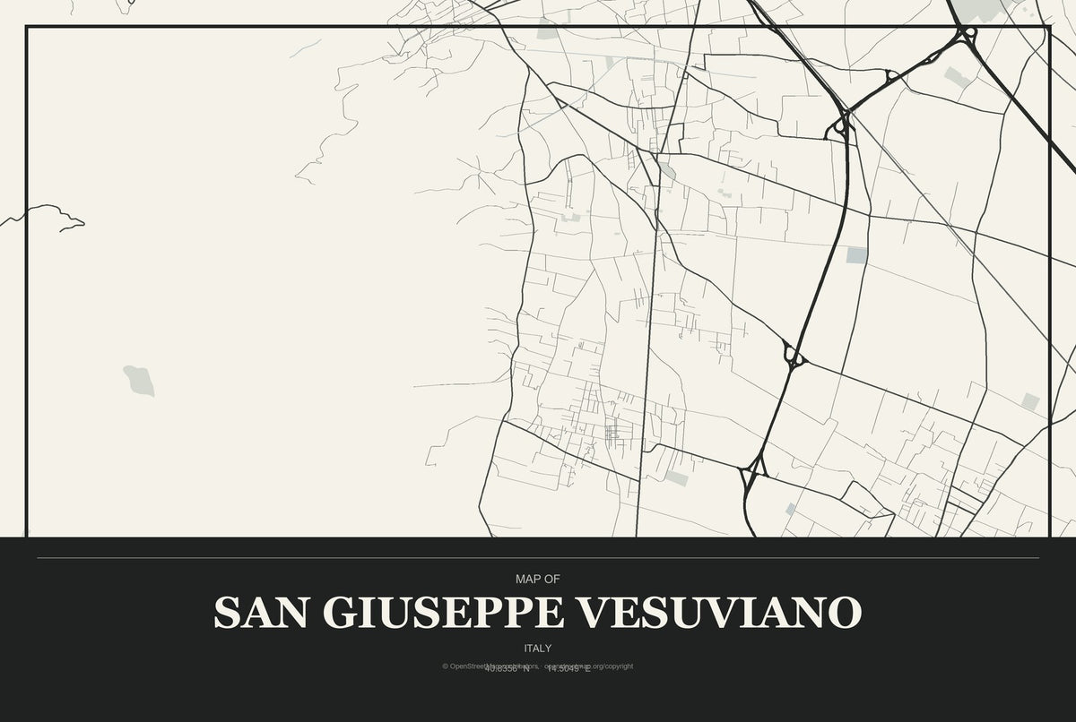 San Giuseppe Vesuviano, Italy City Map Aluminum Sign in Museum Plaque style