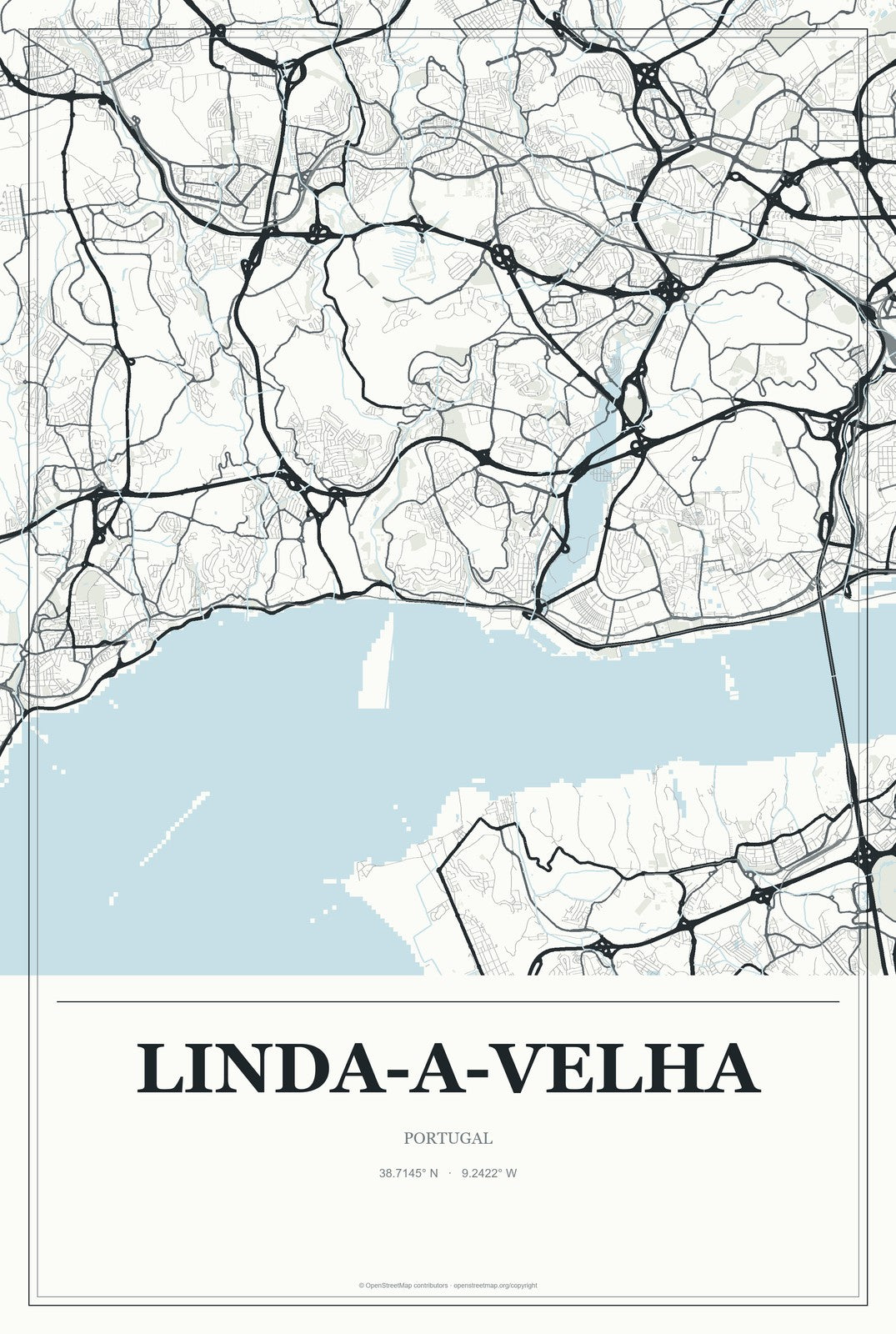 Linda-a-Velha, Portugal City Map Aluminum Sign in Gallery Air style